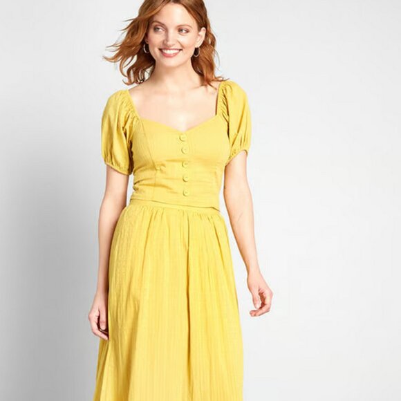 Modcloth Prairie Much So Puff Sleeve Top Yellow Medium - Picture 4 of 6